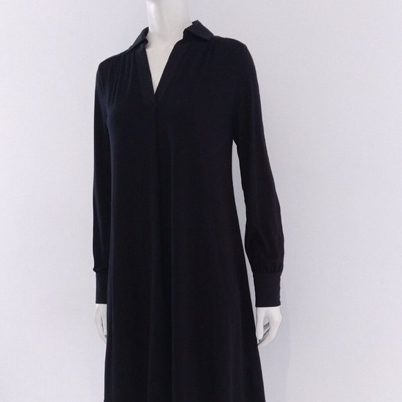 ME+EM Black Collar Dress UK 12 EU 40 Swing Shift Cotton Midi Casual Dress - Picture 5 of 9